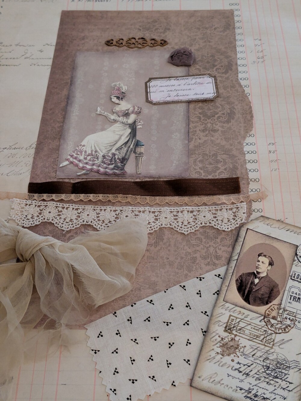 Antique Ledger Page Shabby Chic Junk Journal Making Kit, Ephemera, Tags Lace